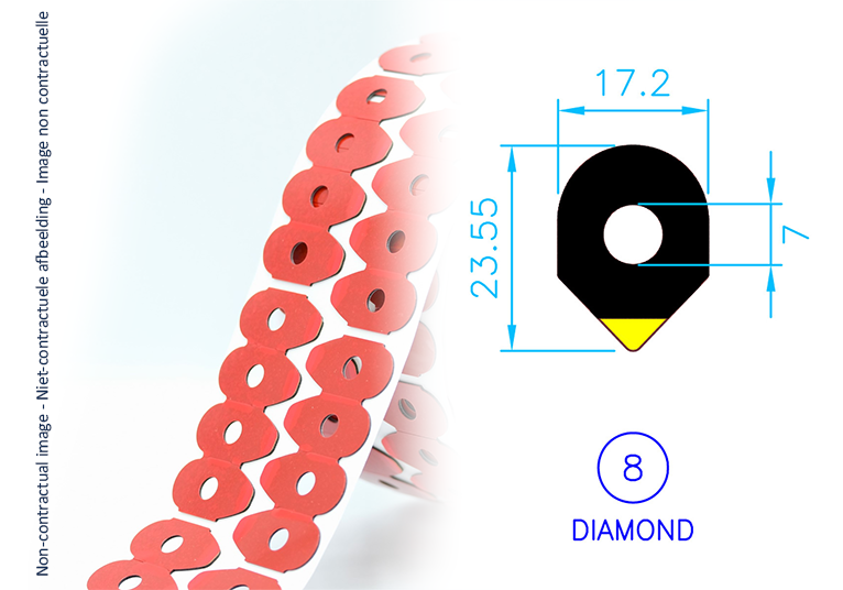 Lens blocking Red Five II - Shape nr. 8 Diamond - Rol 1000 st