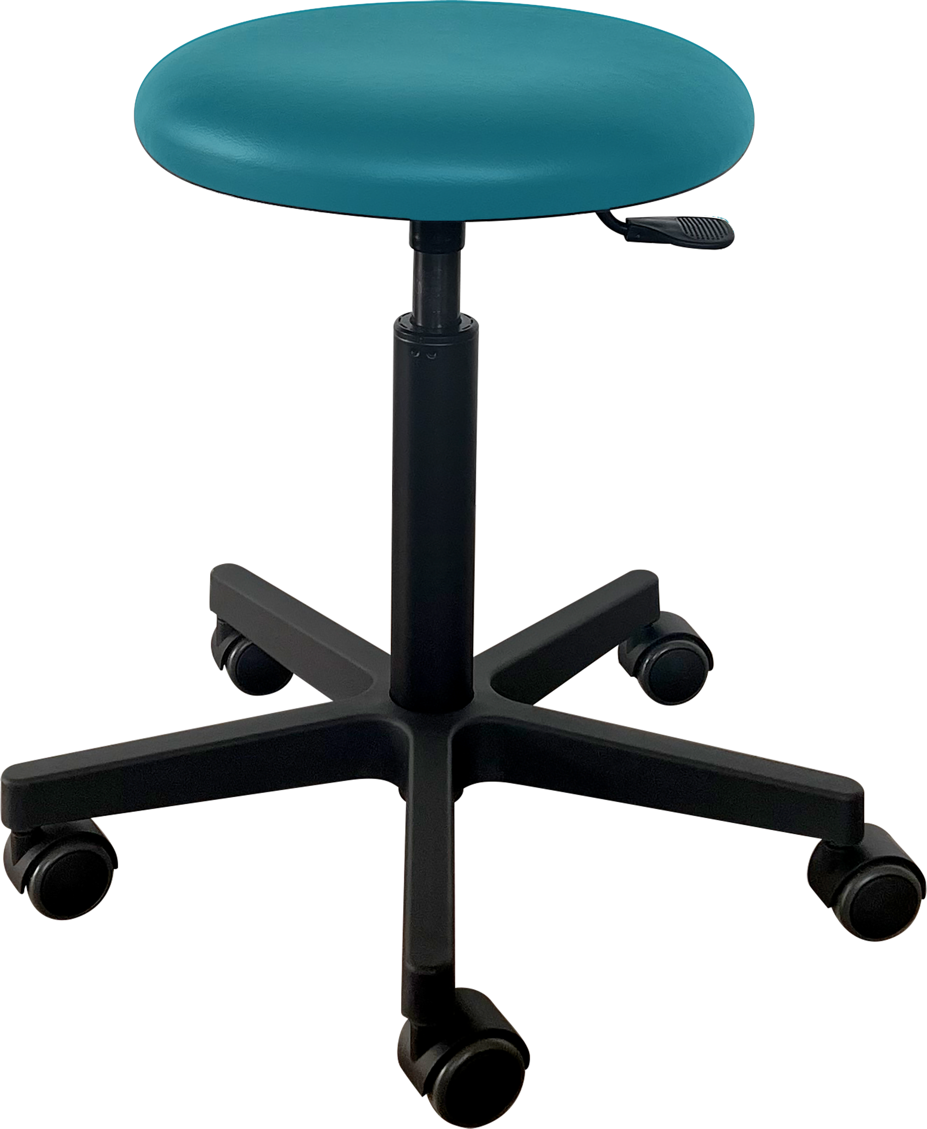 Tabouret Saar - zwarte kunststof - 5 wielen - 49-69 cm - Fresh bekleding - Teal - 1 st